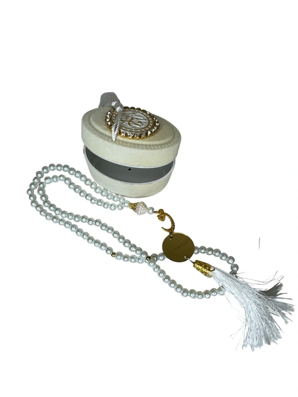 White Pearl Tasbih Prayer Beads In Velvet Gift Box - Islamic Gift haj ramadan